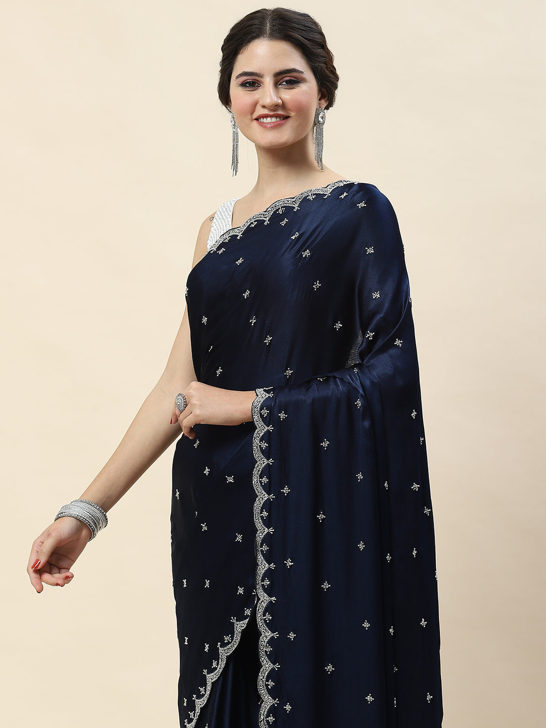 Hand Embroidery Chiffon Saree