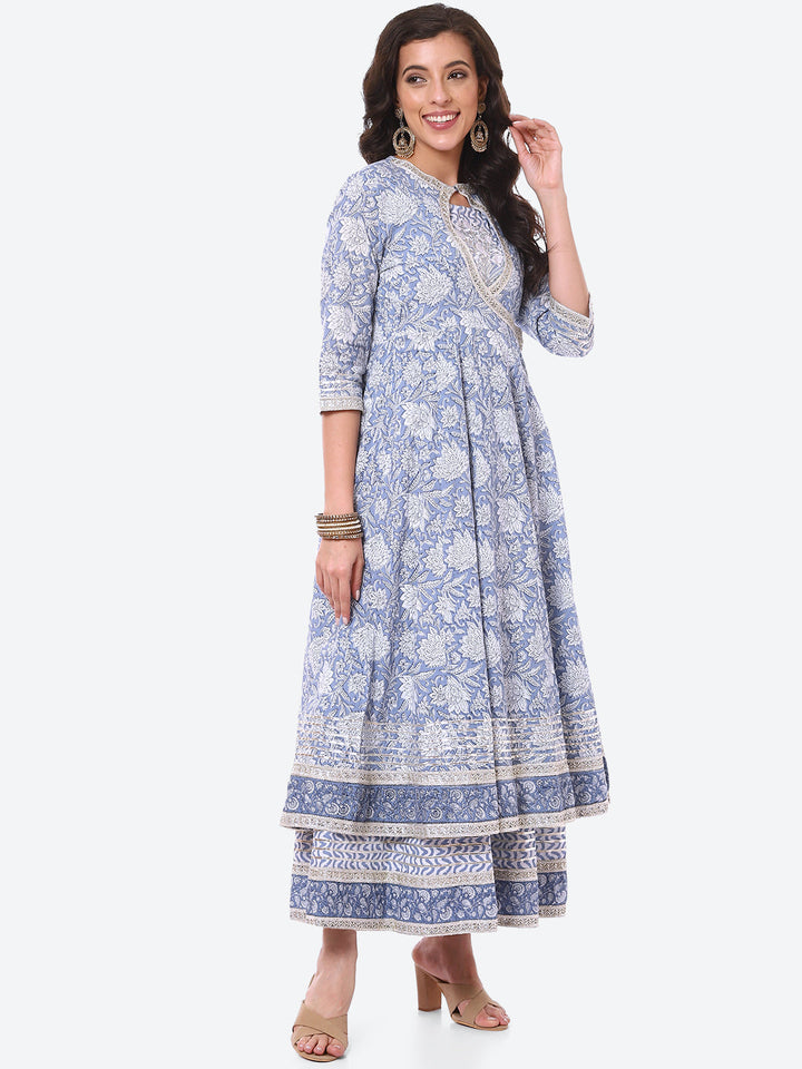 Floral Printed Double Layer Cotton Kurta