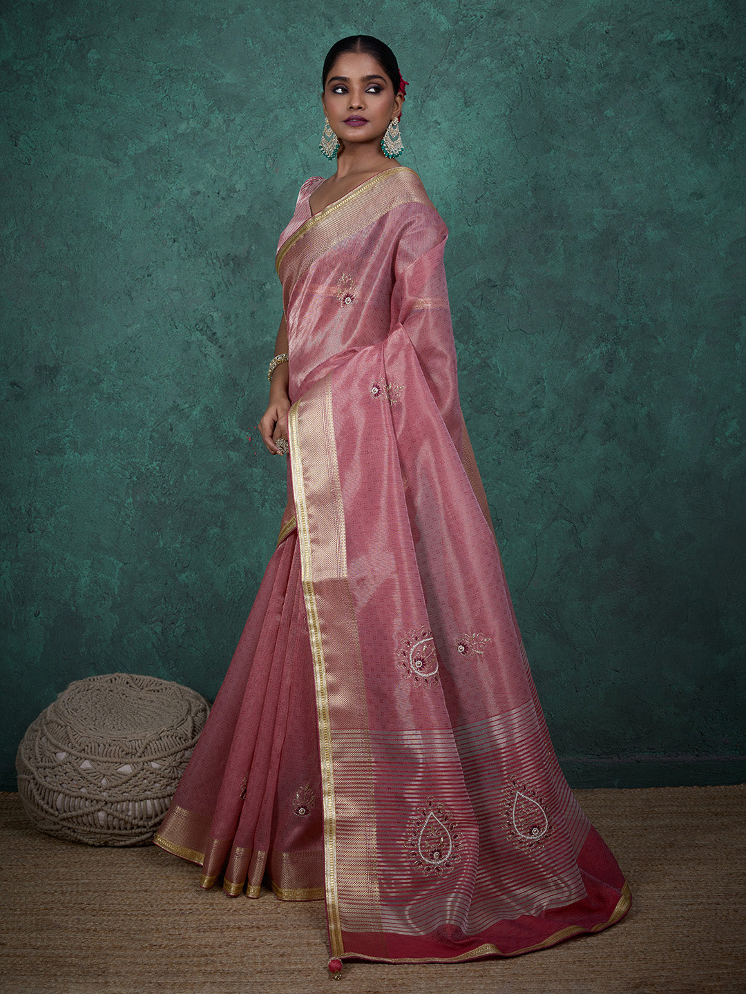 Embroidered Linen Blend Saree