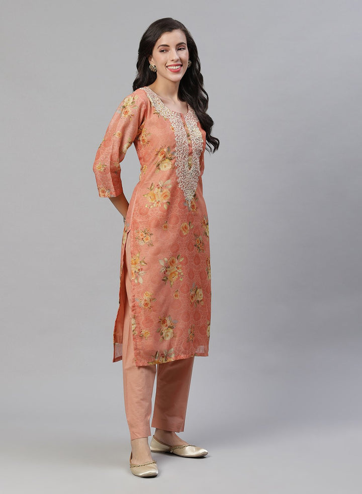 Printed Chanderi Kurti With Pant