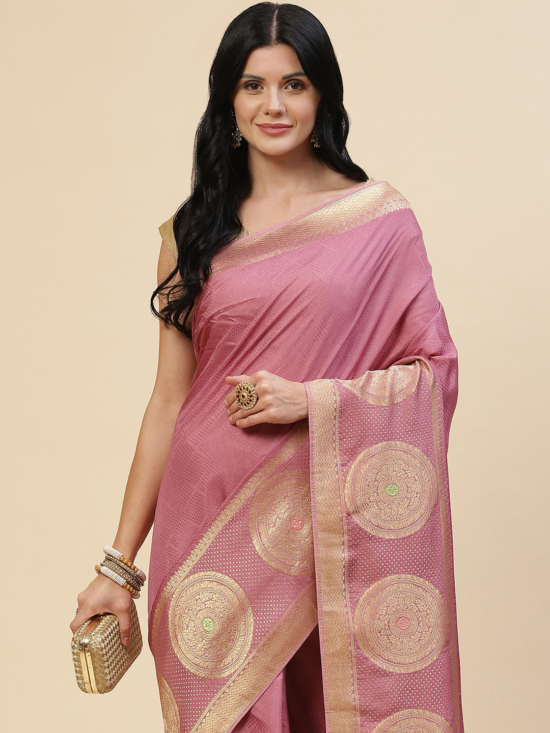 Zari Border Booti Banarasi Woven Saree