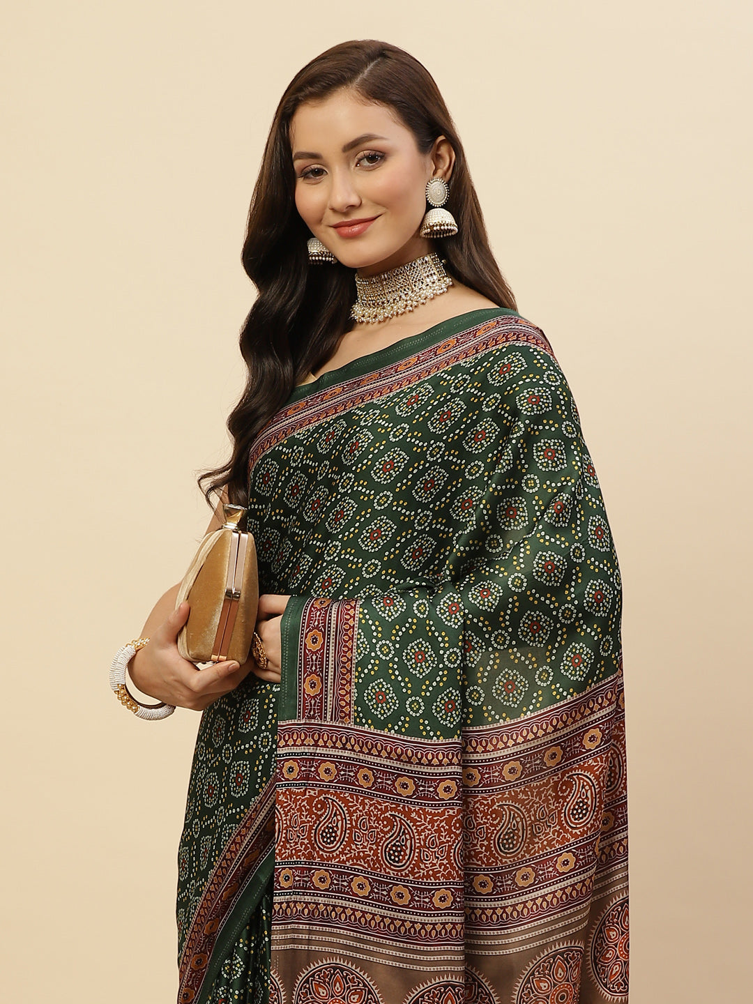 Bandhani Printed Satin Saree