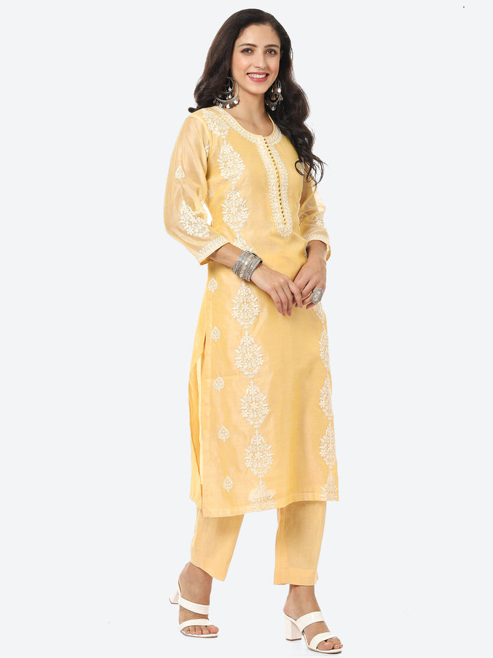 Resham Booti Cotton Stitched Salwar Kameez With Embroidered Chanderi Dupatta