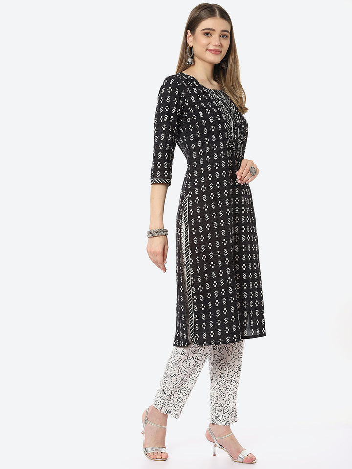 Printed Cotton Kurta With Pant &amp; Cotton Dupatta