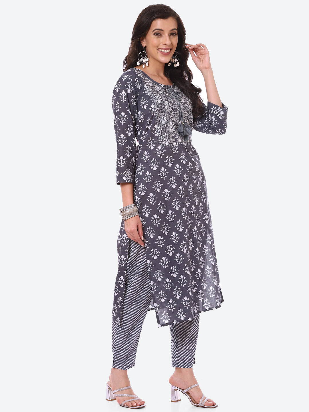 Sequence Work Printed Cotton Kurta With Pant