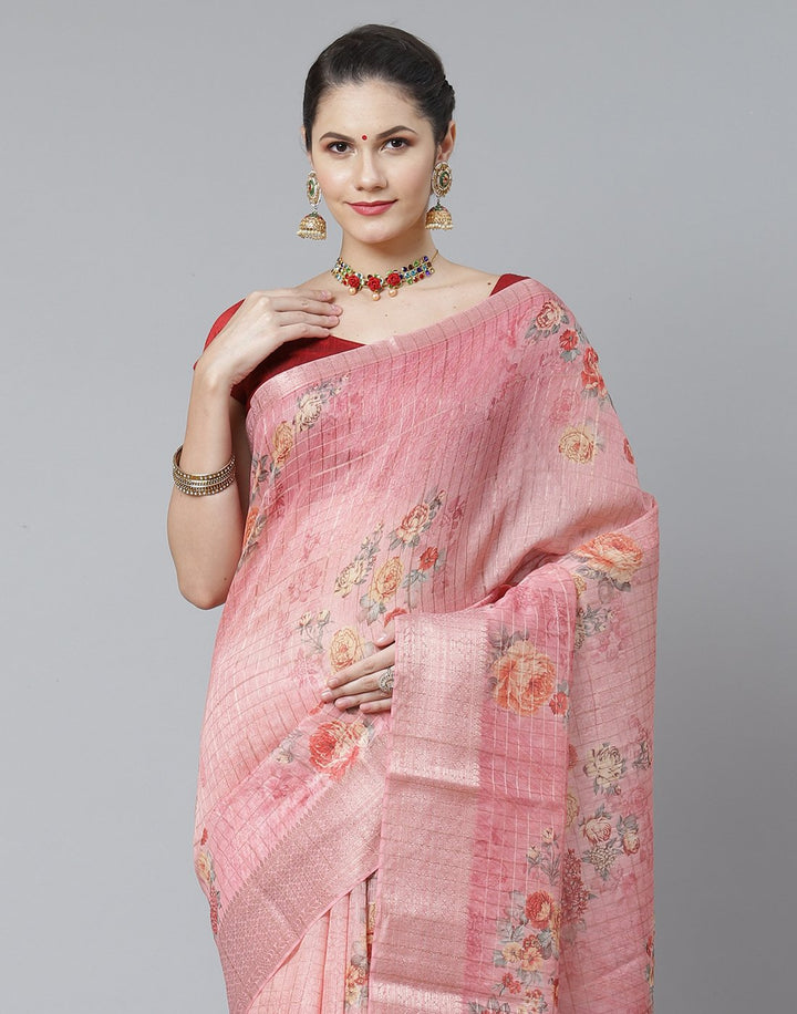 Floral Print Cotton Linen Saree