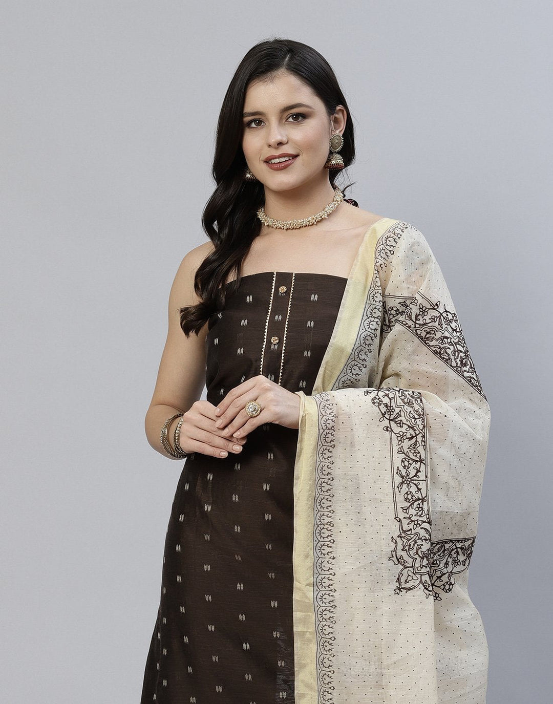 Printed Chanderi Suit Piece With Embroidered Dupatta
