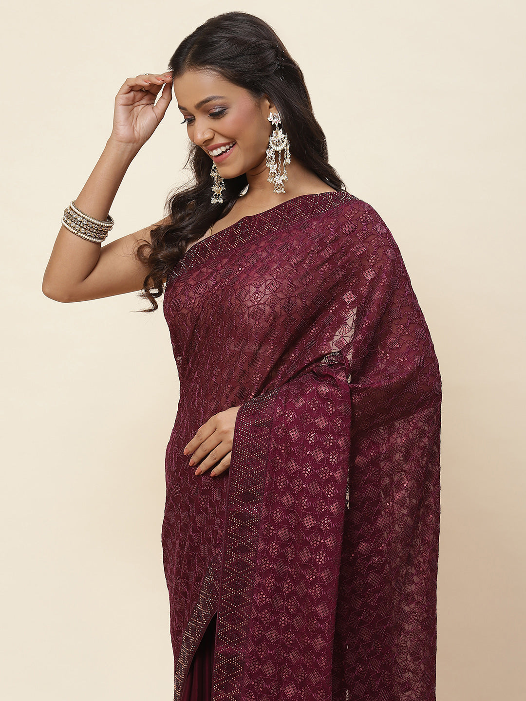 Sequence Embroidered Chiffon Saree