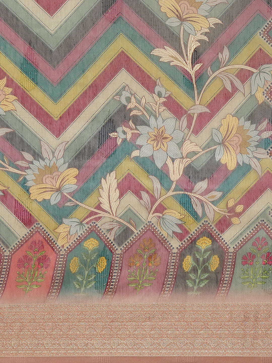 Floral Digital Printed Banarasi Pallu Cotton Chanderi Saree