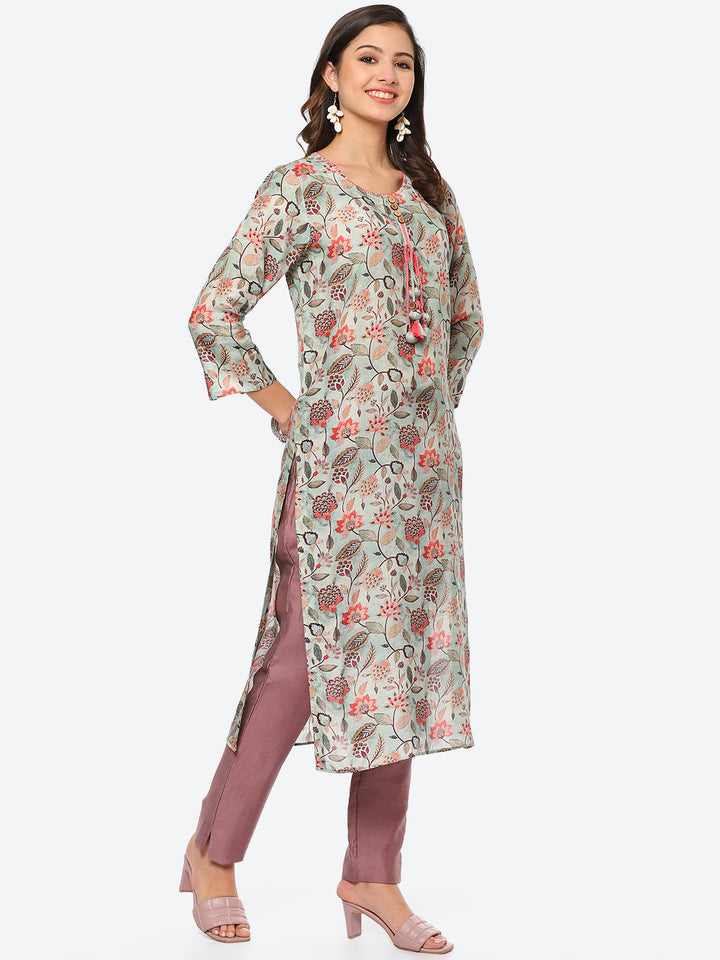 Floral Printed Muslin Kurta