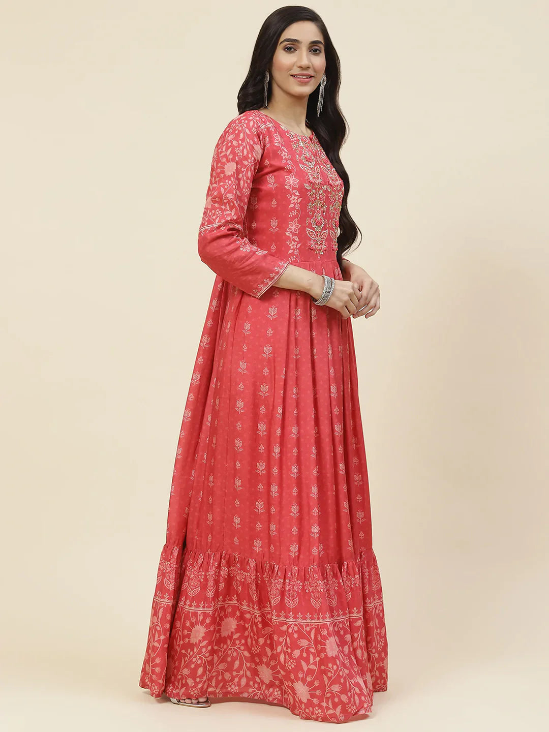 Printed With Yoke Embroidered Muslin Kurta