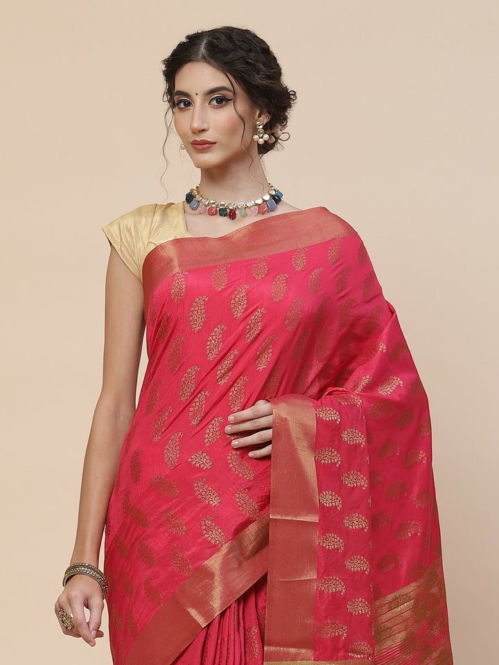 Zari Border Booti Art Handloom Woven Saree