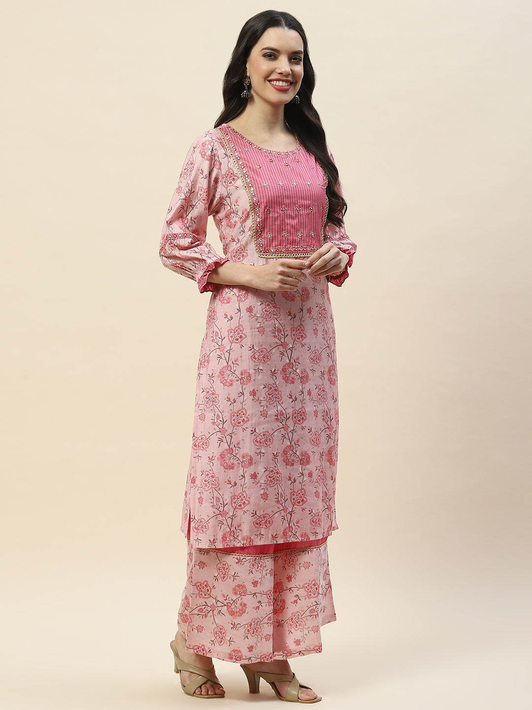 Neck Embroidered Chanderi Suit Set With Dupatta