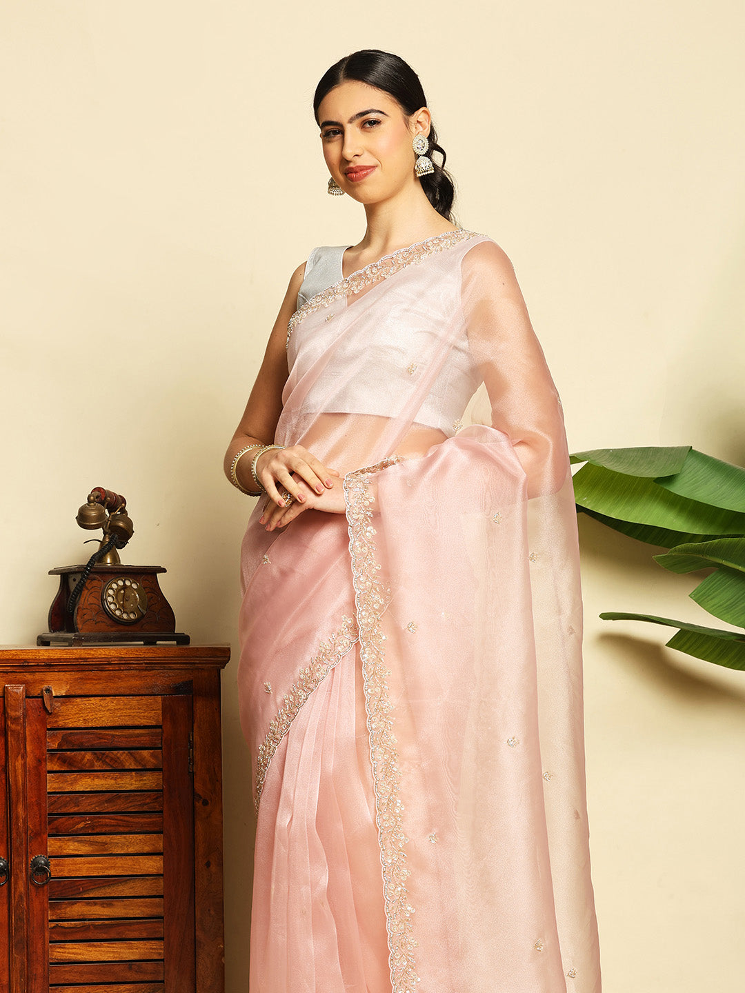 Sequence Embroidery Tissue Saree