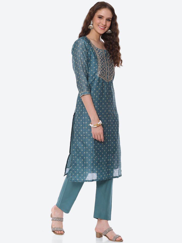 Mirror Gota Border Chanderi Kurta With Pant