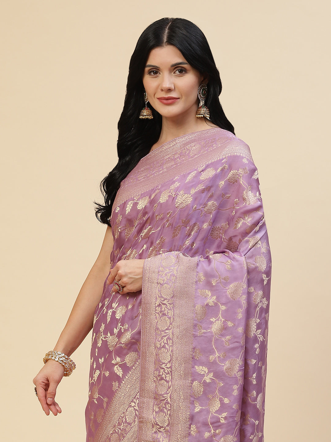 Zari Jaal Satin Woven Saree