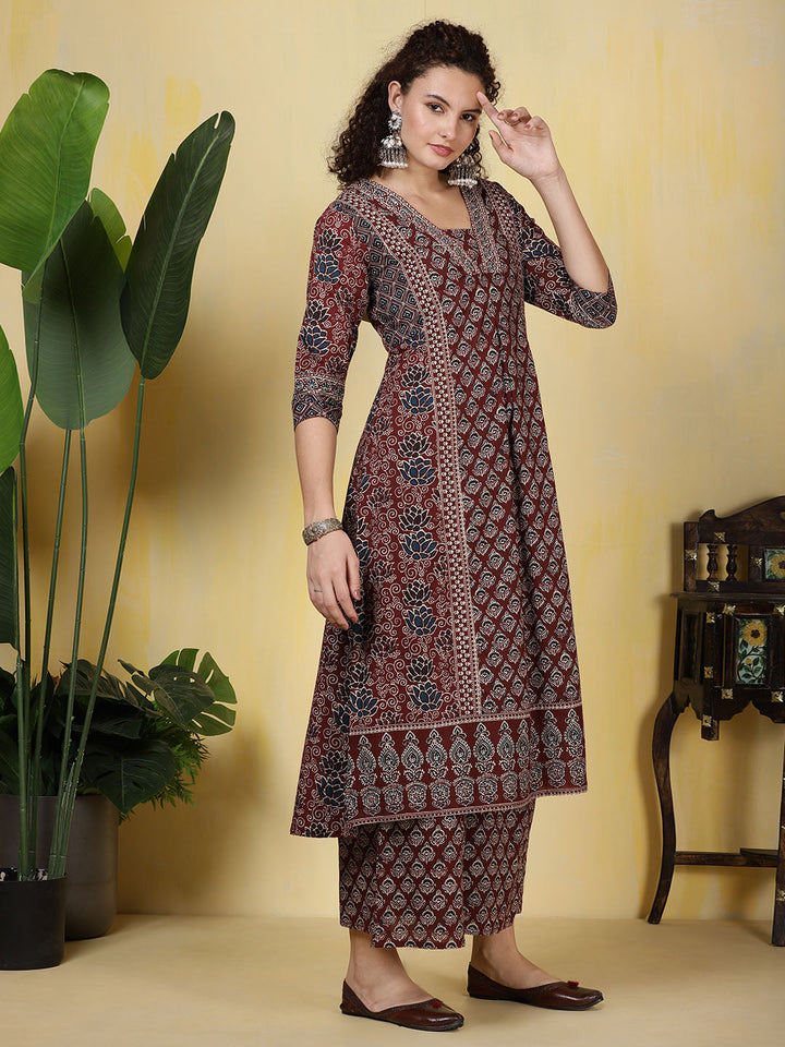 Printed Cotton Blend Kurta With Pants &amp; Dupatta
