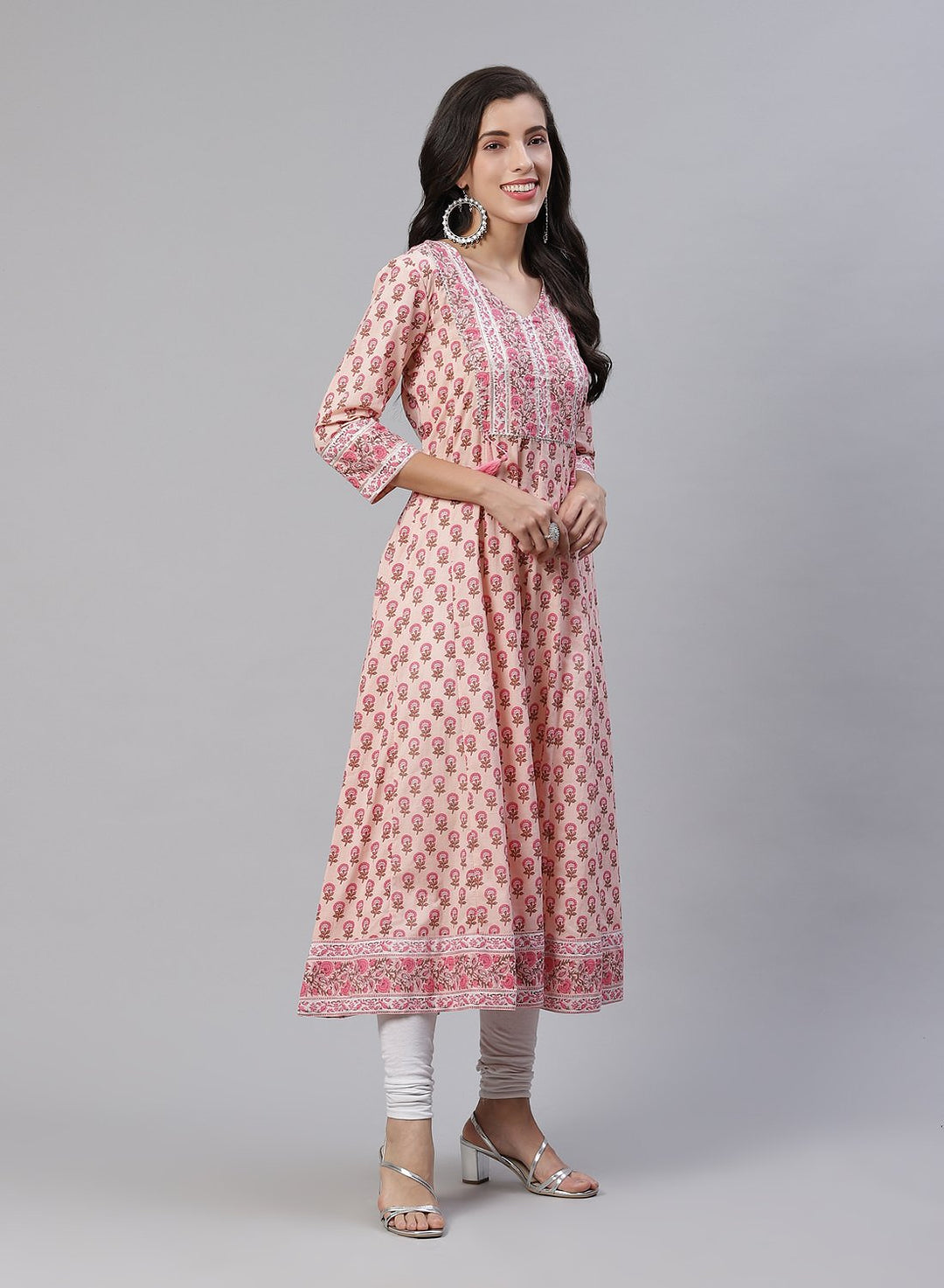 Printed Cotton Anarkali Kurti With Yoke Detail
