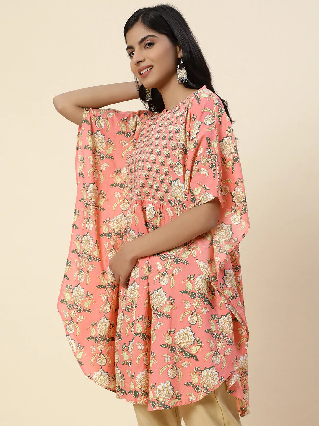 Floral Printed Cotton Kaftan Kurti