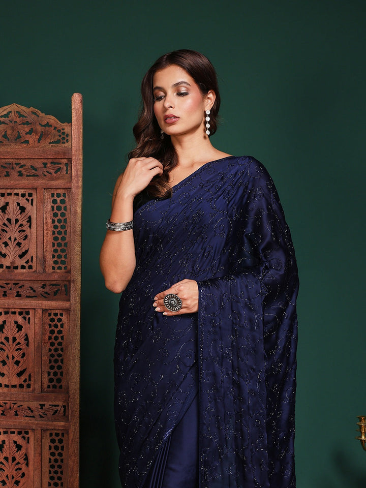 Embroidered Satin Saree