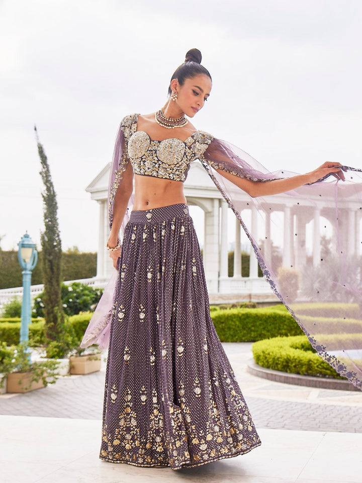 Sequin Embroidered Georgette Choli With Lehenga