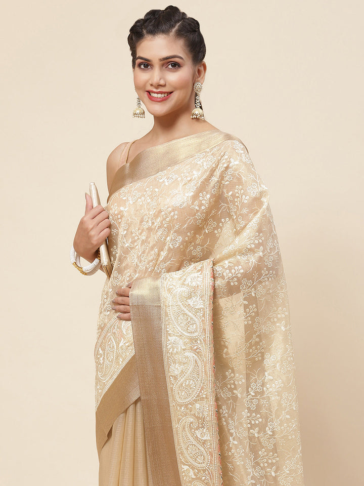 Resham Jaal Embroidered Cotton Saree