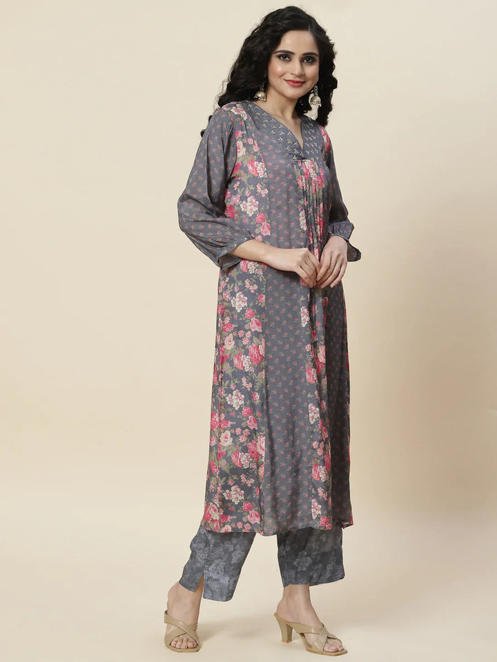 Printed Crepe Kurta With Palazzo