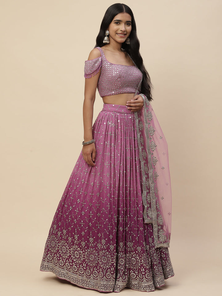 Sequin Embroidered Georgette Lehenga With Choli &amp; Net Dupatta
