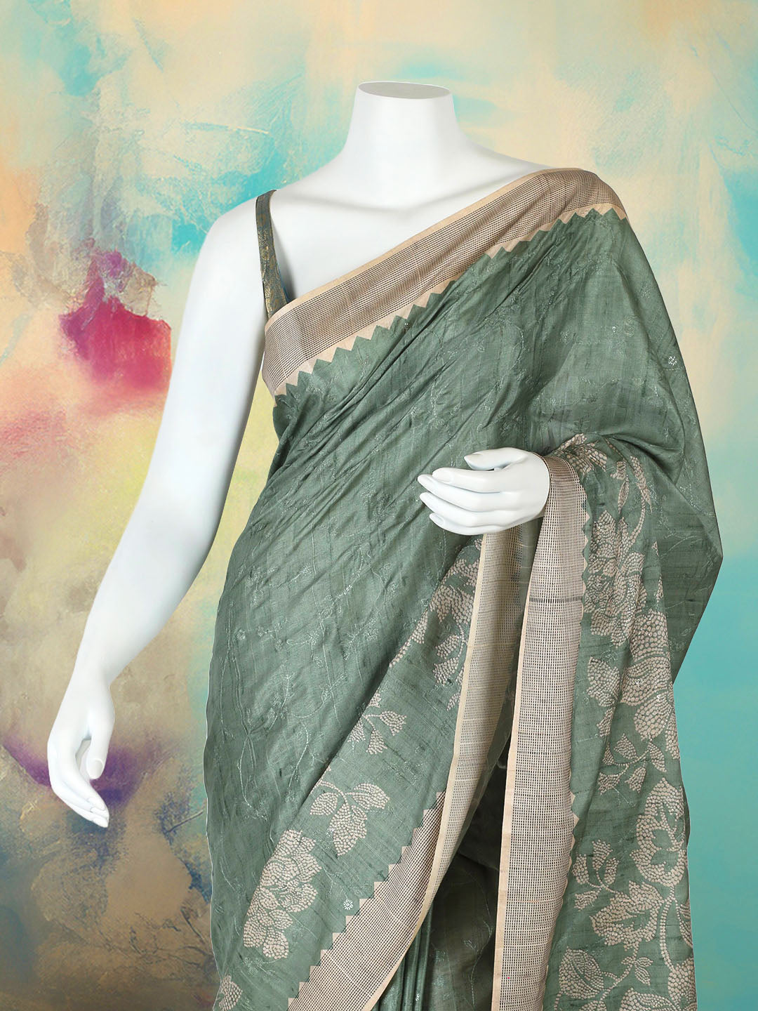 Printed Tussar Saree