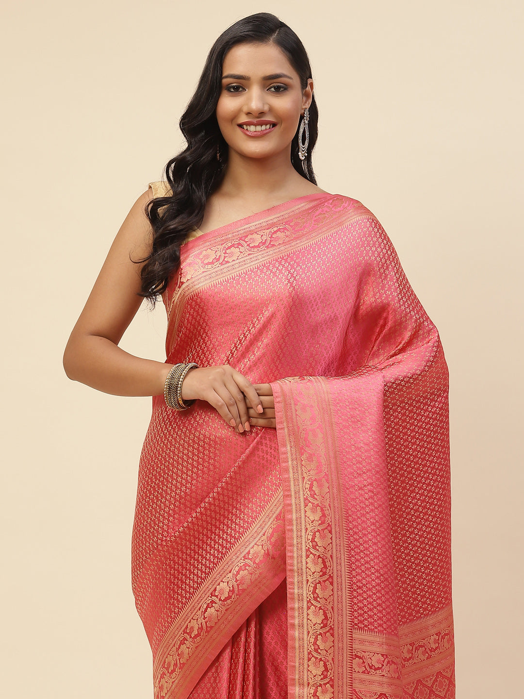 Brocade Zari Booti Satin Woven Saree