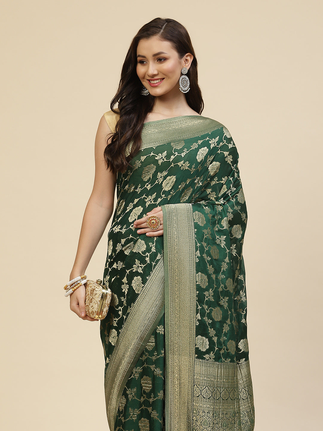 Floral Zari Jaal Georgette Woven Saree