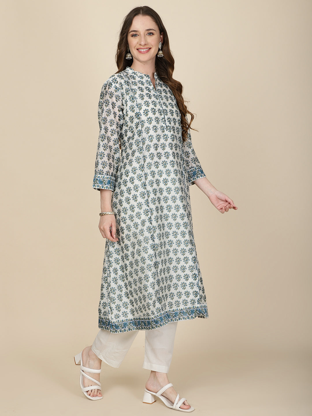 Floral Printed Cotton Kurta With Pants