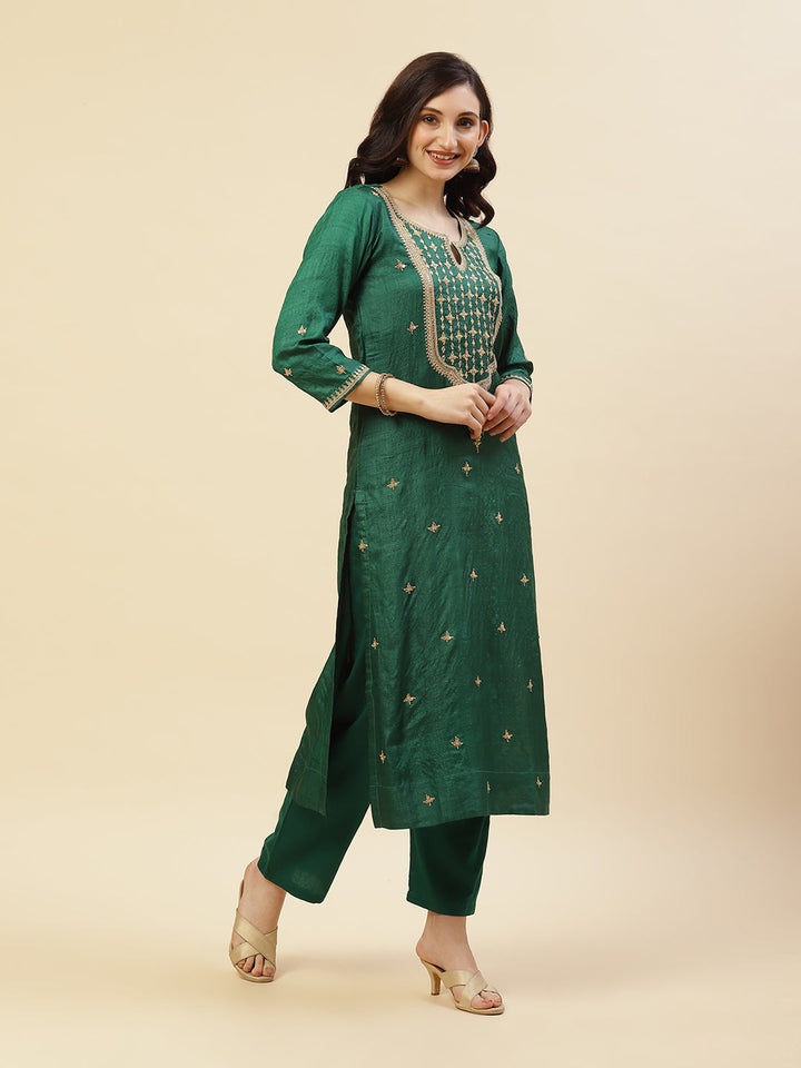 Embroidered Tussar Kurti With Pant