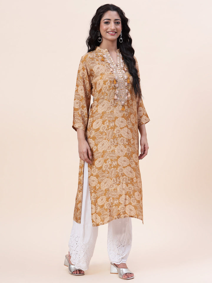 Floral Printed Muslin Kurta