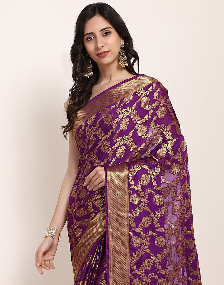 MBZ Meena Bazaar-Red Art Crepe Saree