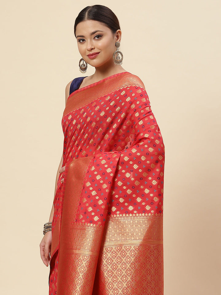 Zari Border Booti Handloom Woven Saree