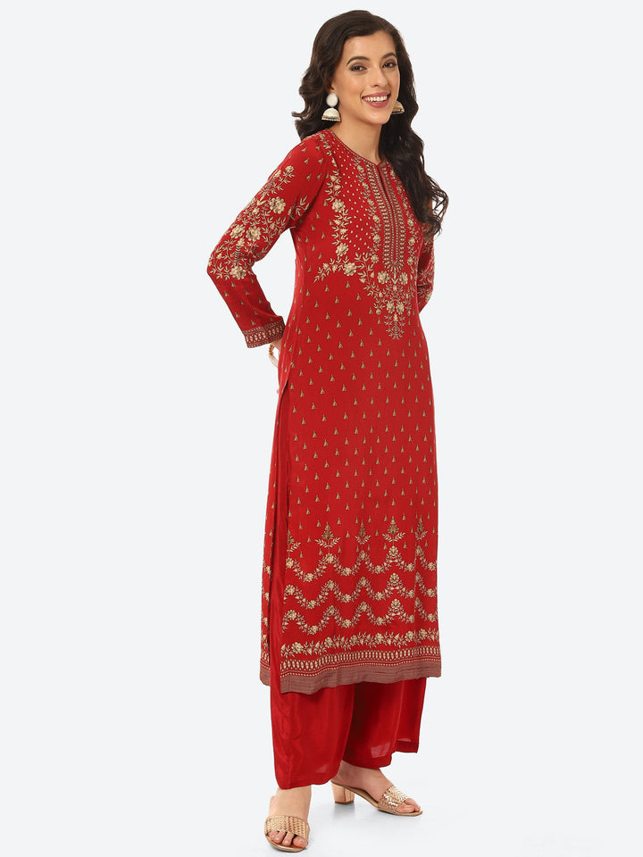 Floral Digital Printed Crepe Kurta With Palazzo &amp; Georgette Dupatta