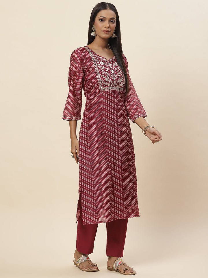 Printed Printed Chanderi Kurta With Pants