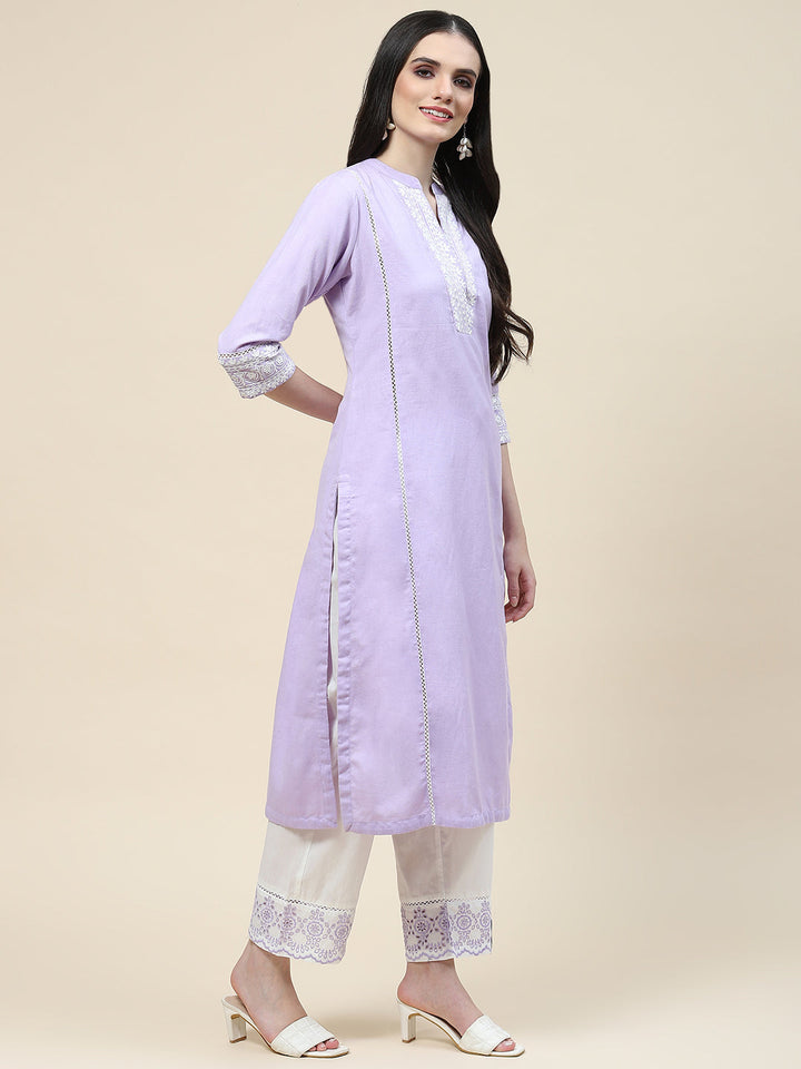 Embroidered Cotton Kurta With Pants