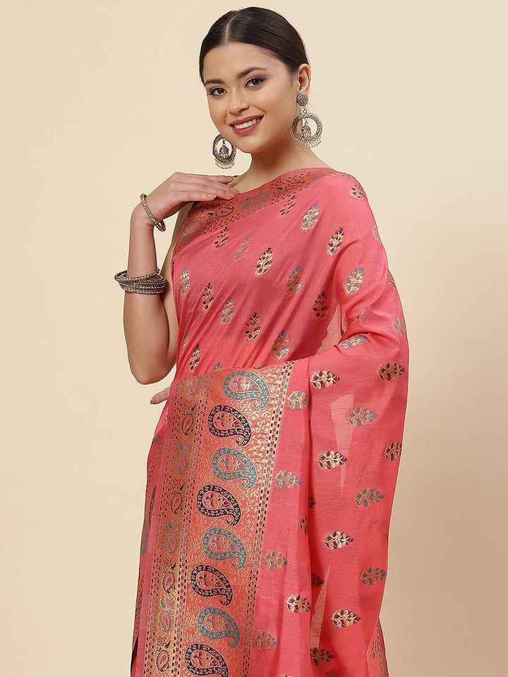Zari Border Booti Handloom Woven Saree