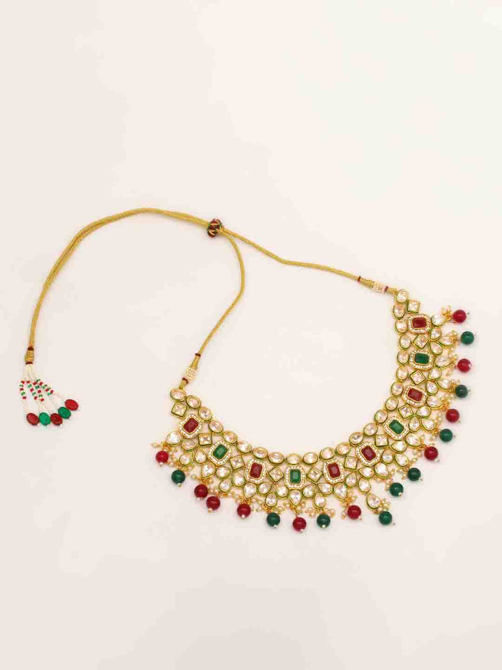 Kundan Work Necklace Set With Earring &amp; Mang Tika