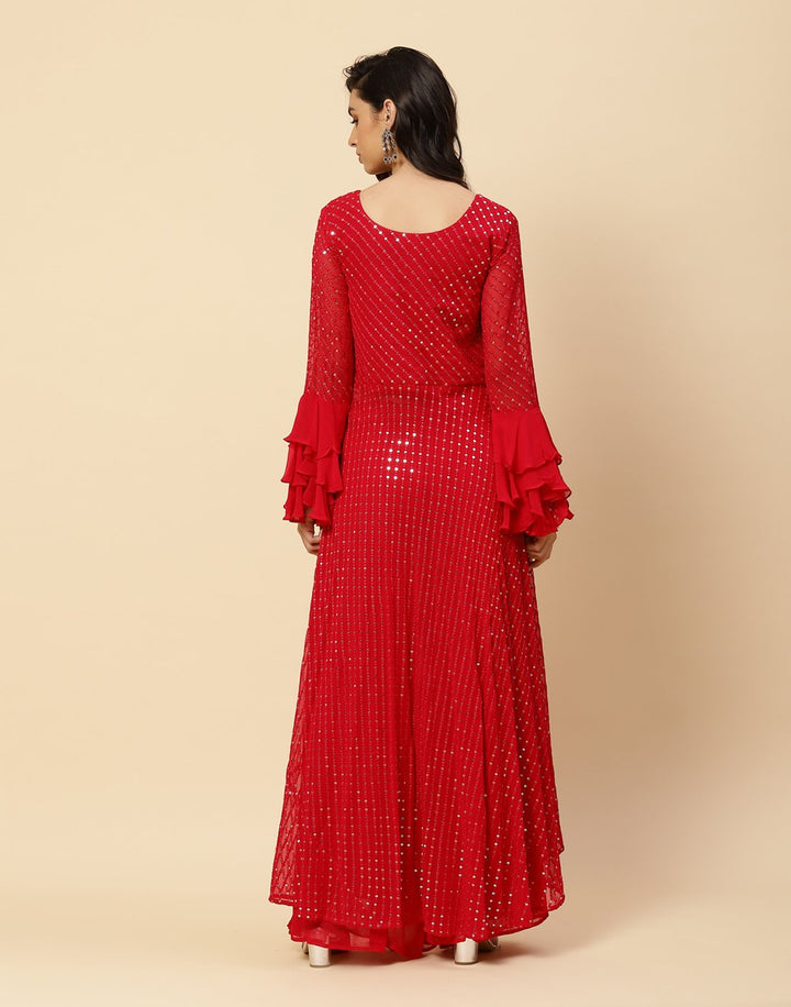 Sequence Embroidered Georgette Stitched Salwar Kameez With Dupatta