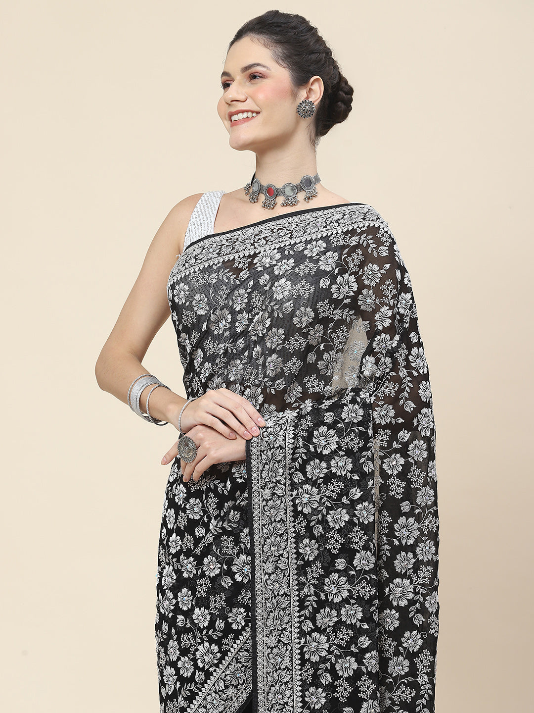 Resham Embroidery Georgette Saree