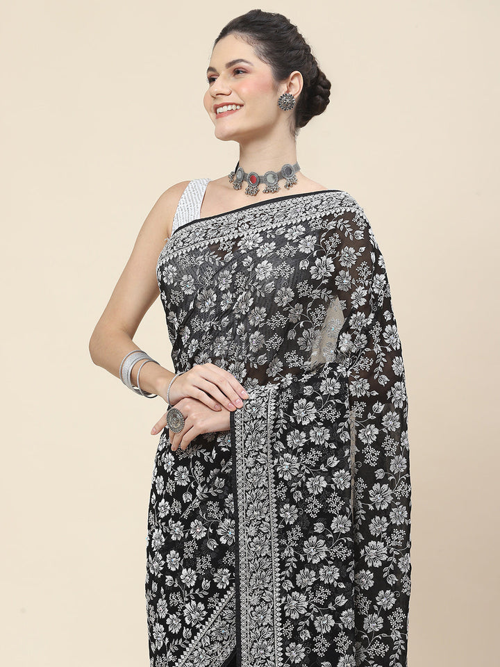 Resham Embroidery Georgette Saree