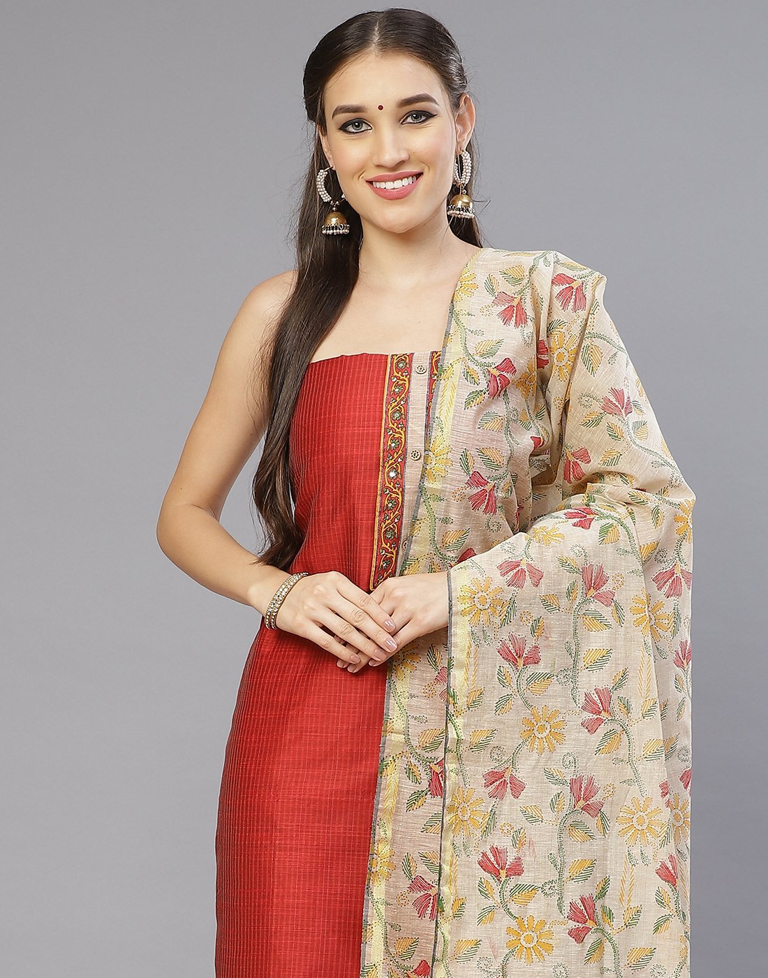 Chanderi Embroidered Suit Piece with fancy dupatta
