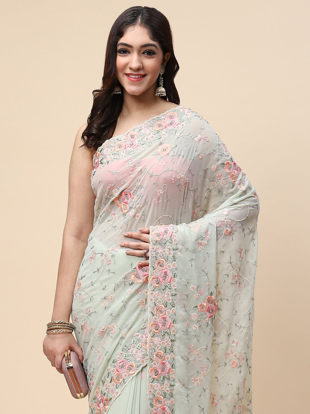 Floral Resham Jaal Embroidered Georgette Saree