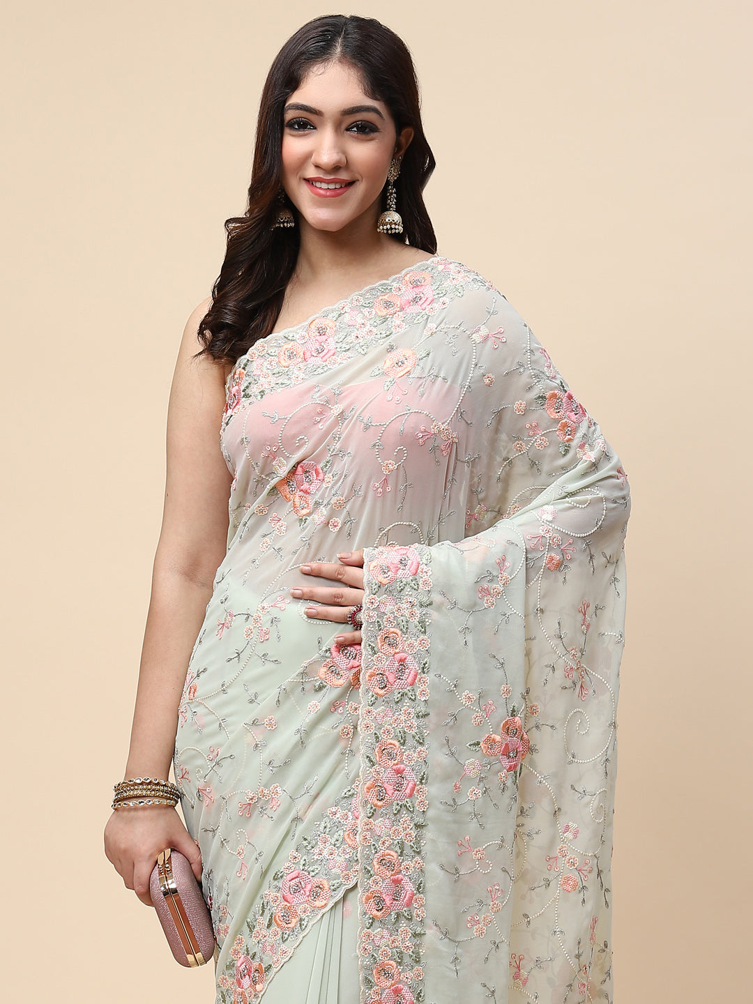 Floral Resham Jaal Embroidered Georgette Saree