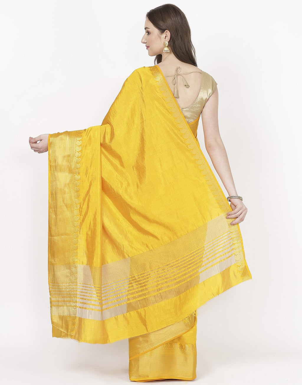 MBZ Meena Bazaar-Mustard Art Handloom Saree