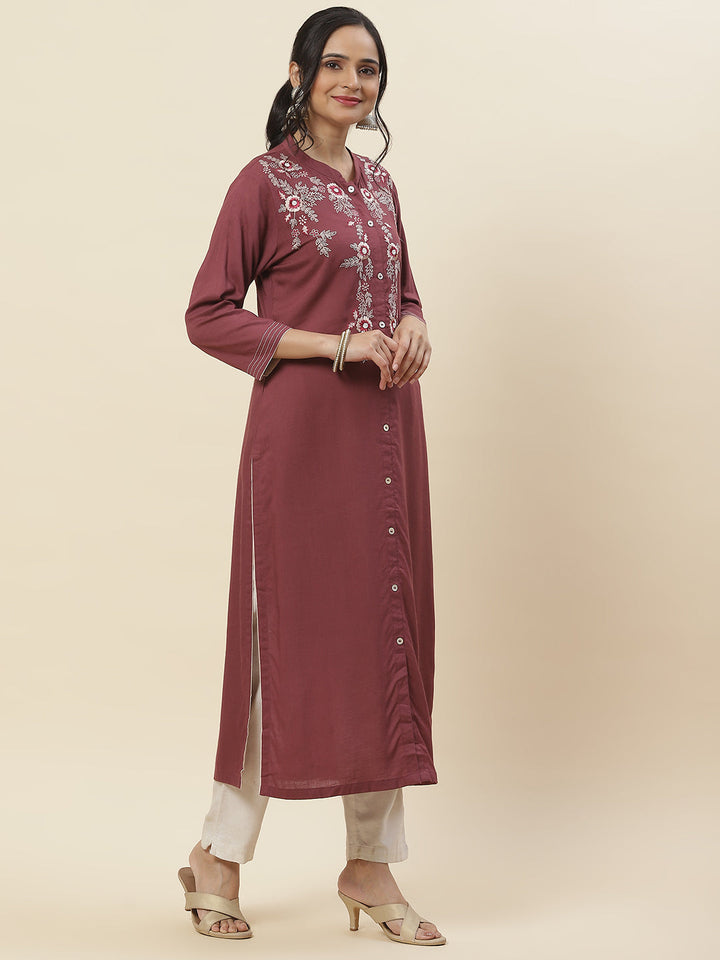 Neck Embroidered Cotton Kurta