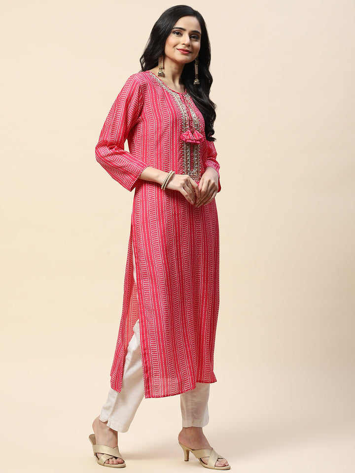Printed With Yoke Embroidered Muslin Kurta